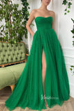 Green Dotted Prom Dresses Strapless Long Formal Dresses FD2988-prom dresses-Viniodress-Viniodress