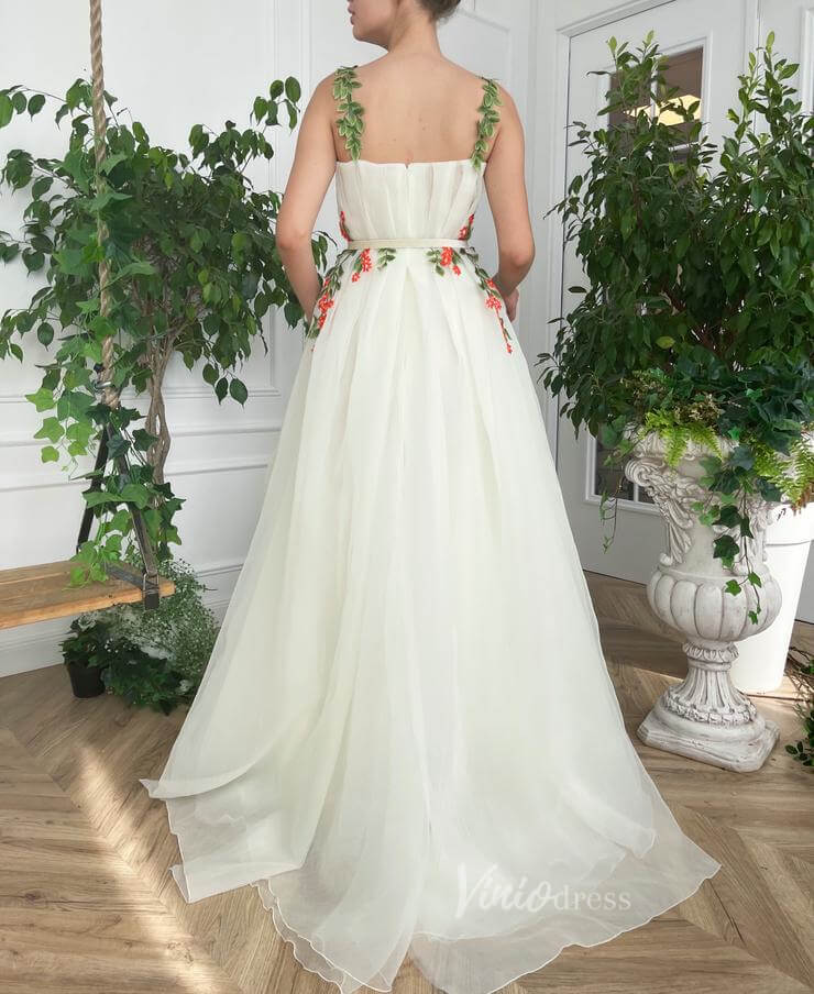 Green Leaf Lace Appliqued Prom Dress with Pockets VW1142-wedding dresses-Viniodress-Viniodress