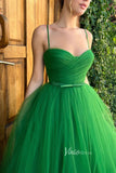 Green Midi Length Prom Dresses Spaghetti Strap Tulle Evening Dresses FD2987-prom dresses-Viniodress-Viniodress