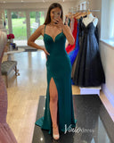 Green Satin Prom Dresses with Slit Mermaid Spaghetti Strap Evening Dress FD3379
