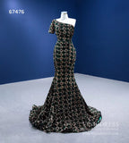 Green Sequin Mermaid Prom Dress One Shoulder Sleeve Evening Dress 67476-prom dresses-Viniodress-Viniodress