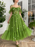 Green Tulle Prom Dress Spaghetti Strap Daisy Flower Formal Dress FD2773