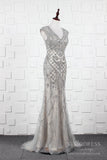 Grey Beaded Prom Dresses V-neck Sheath 20s Party Dress FD2490-prom dresses-Viniodress-Viniodress