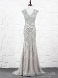 Grey Beaded Prom Dresses V-neck Sheath 20s Party Dress FD2490
