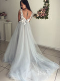 Grey Floral Tulle Wedding Dresses for Photography VW2100-wedding dresses-Viniodress-Viniodress