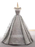 Grey Pearls Lace Prom Dresses Open Back Quinceanera Dress FD1151 viniodress