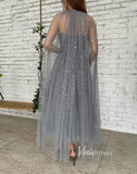 Grey Removable Cape Prom Dresses Starry Tulle Maxi Dresses FD2767-prom dresses-Viniodress-Viniodress