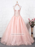 Halter Beaded Blush Pink Quinceañera Dresses FD1430-prom dresses-Viniodress-Viniodress