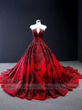 Haute Couture Burgundy Wedding Dresses Vintage Ball Gowns 66948 viniodress