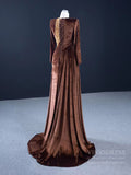 Haute Couture Chocolate Velvet Prom Dress with Slit FD2591 viniodress-prom dresses-Viniodress-Viniodress