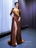 Haute Couture Chocolate Velvet Prom Dress with Slit FD2591 viniodress
