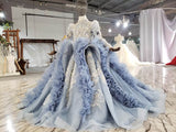 Haute Couture Dusty Blue Ball Gown for Kids KD1031-Girls Prom Dresses-Viniodress-Viniodress