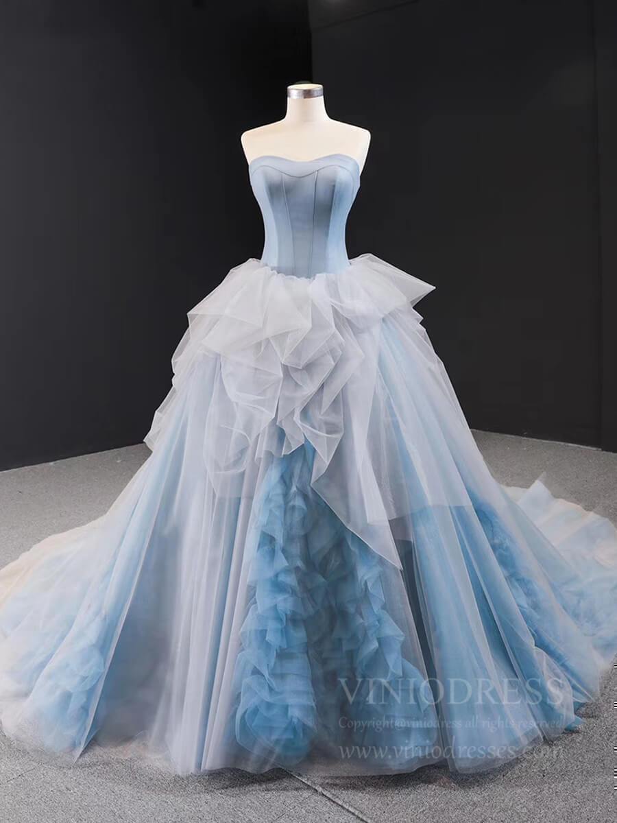 Haute Couture Dusty Blue Ball Gown Strapless Sweet 15 Dresses FD1680 viniodress-prom dresses-Viniodress-Chapel Train-Dusty Blue-Custom Size-Viniodress