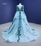 Haute Couture Green Lace Prom Dresses Light Blue Pageant Dress 67234 viniodress-prom dresses-Viniodress-Viniodress