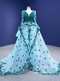 Haute Couture Green Lace Prom Dresses Light Blue Pageant Dress 67234 viniodress