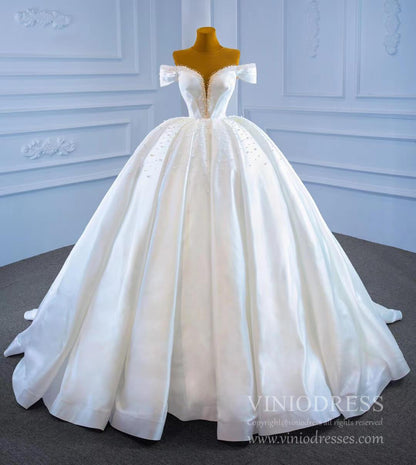 Haute Couture Pearl Satin Ball Gown Wedding Dresses 67240 viniodress-wedding dresses 2025 -Viniodress-Ivory-Custom Size-