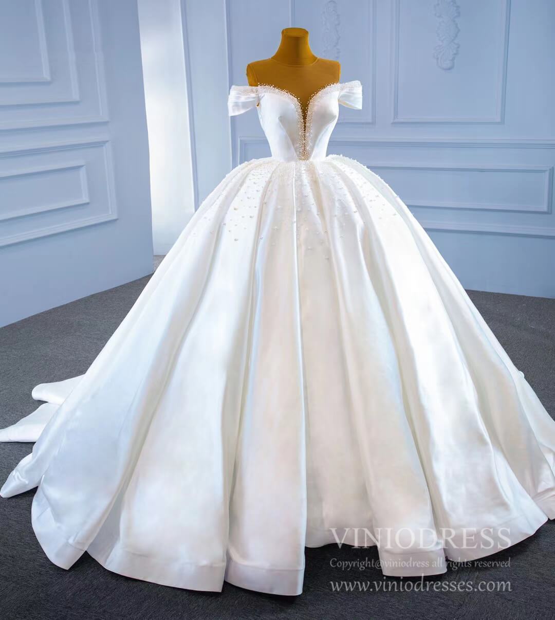 Haute Couture Pearl Satin Ball Gown Wedding Dresses 67240 viniodress-wedding dresses 2025 -Viniodress-Ivory-Custom Size-