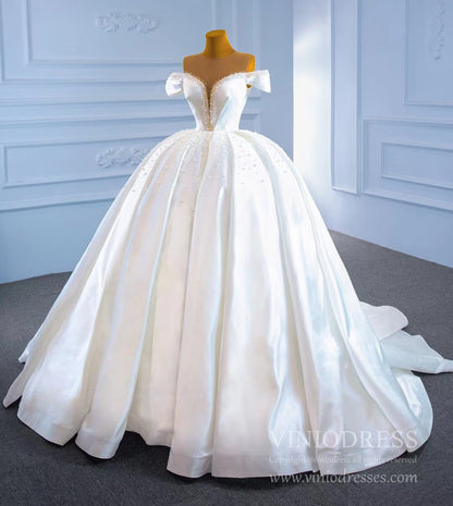 Haute Couture Pearl Satin Ball Gown Wedding Dresses 67240 viniodress-wedding dresses 2025 -Viniodress-Ivory-Custom Size-