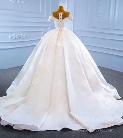 Haute Couture Pearl Satin Ball Gown Wedding Dresses 67240 viniodress-wedding dresses 2025 -Viniodress-Ivory-Custom Size-