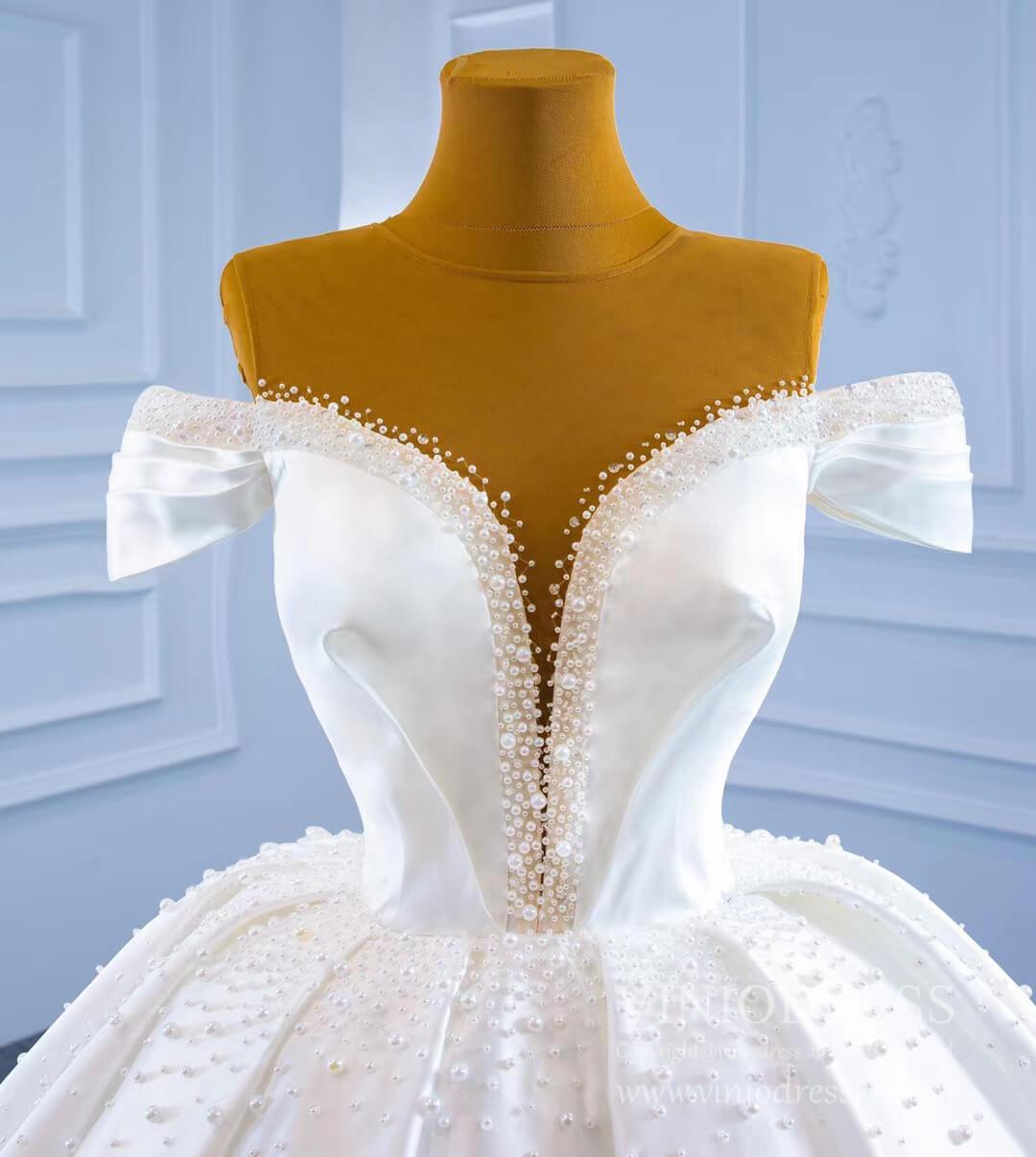 Haute Couture Pearl Satin Ball Gown Wedding Dresses 67240 viniodress-wedding dresses 2025 -Viniodress-Ivory-Custom Size-