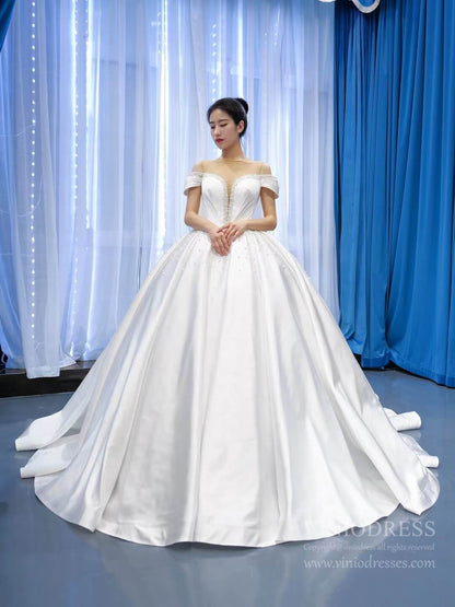 Haute Couture Pearl Satin Ball Gown Wedding Dresses 67240 viniodress-wedding dresses 2025 -Viniodress-Ivory-Custom Size-