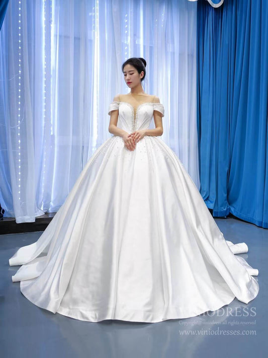 Haute Couture Pearl Satin Ball Gown Wedding Dresses 67240 viniodress-wedding dresses 2025 -Viniodress-Ivory-Custom Size-