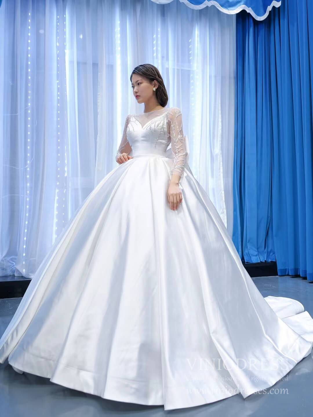 Haute Couture Satin Ball Gown Wedding Dresses with Bow 67233-wedding dresses 2025 -Viniodress-Ivory-Custom Size-