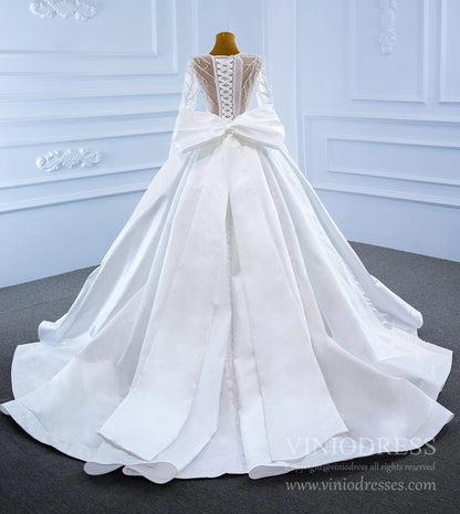 Haute Couture Satin Ball Gown Wedding Dresses with Bow 67233-wedding dresses 2025 -Viniodress-Ivory-Custom Size-