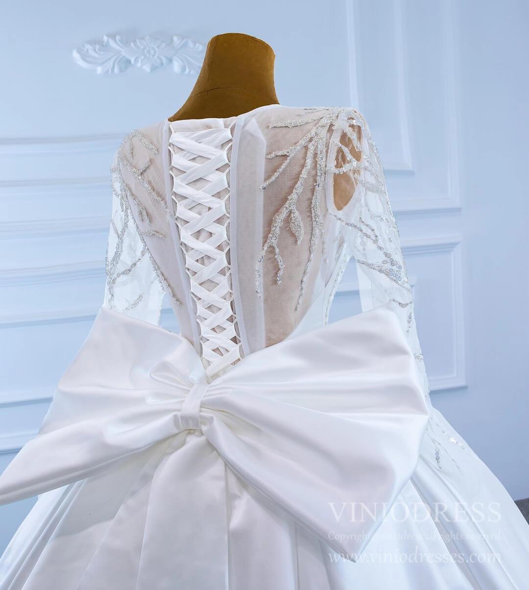 Haute Couture Satin Ball Gown Wedding Dresses with Bow 67233-wedding dresses 2025 -Viniodress-Ivory-Custom Size-