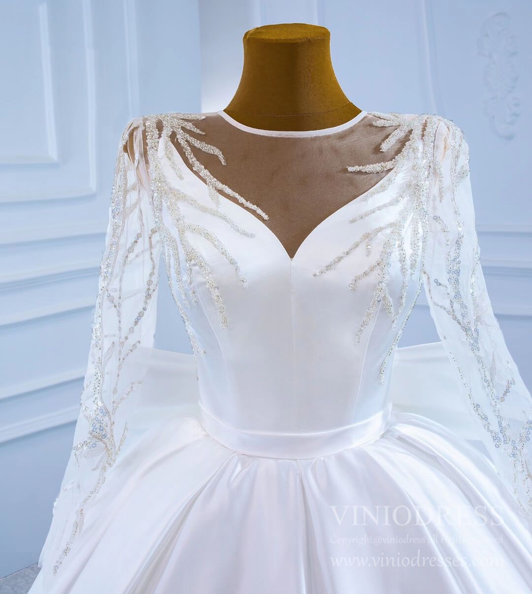 Haute Couture Satin Ball Gown Wedding Dresses with Bow 67233-wedding dresses 2025 -Viniodress-Ivory-Custom Size-