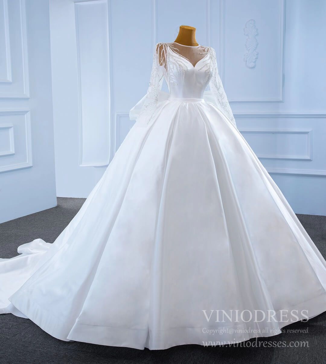 Haute Couture Satin Ball Gown Wedding Dresses with Bow 67233-wedding dresses-Viniodress-Viniodress