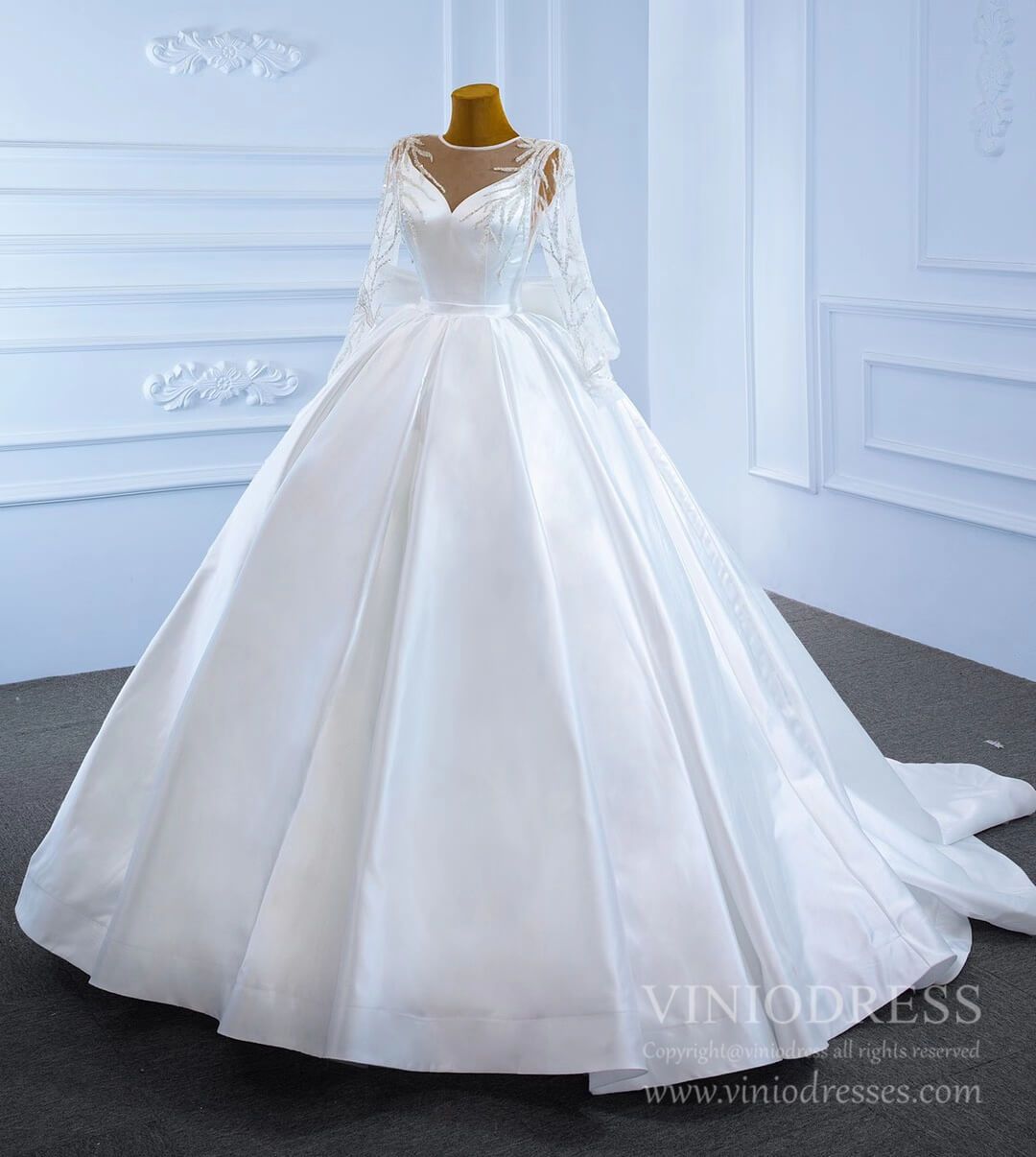 Haute Couture Satin Ball Gown Wedding Dresses with Bow 67233-wedding dresses-Viniodress-Viniodress