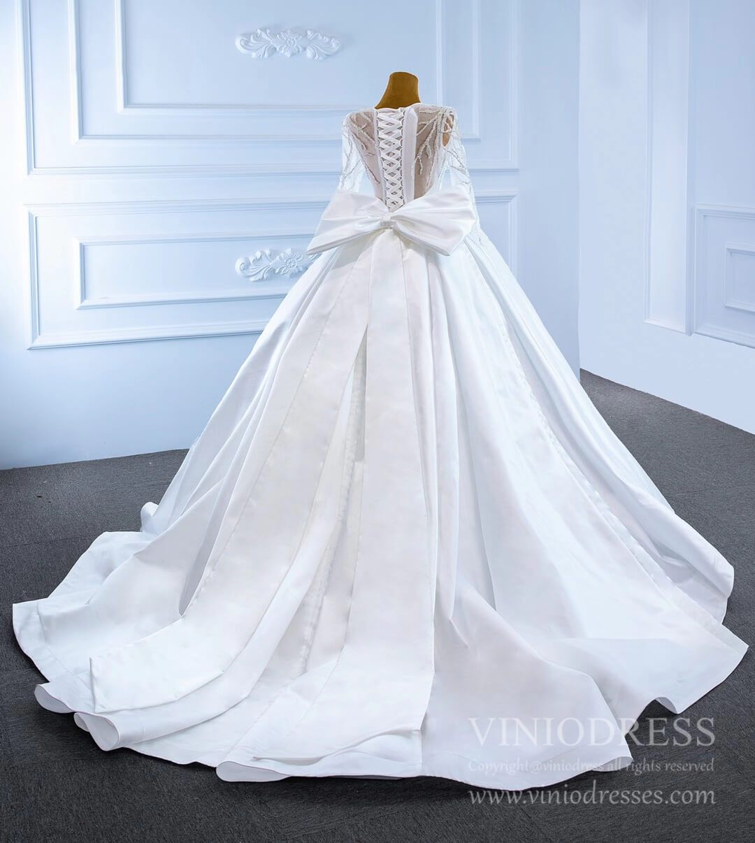 Haute Couture Satin Ball Gown Wedding Dresses with Bow 67233-wedding dresses-Viniodress-Viniodress