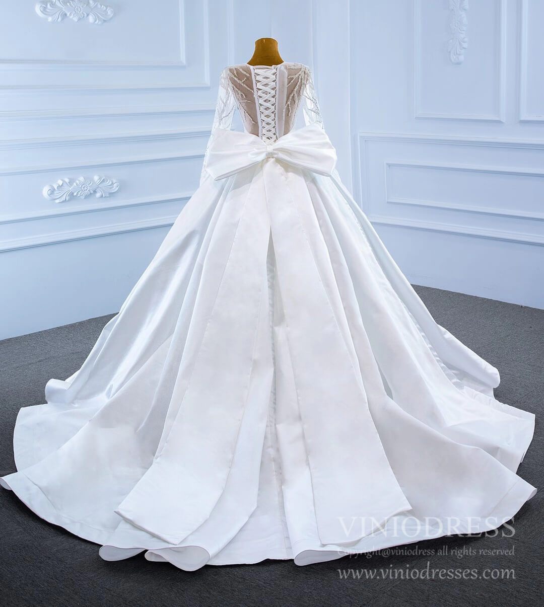 Haute Couture Satin Ball Gown Wedding Dresses with Bow 67233-wedding dresses-Viniodress-Viniodress