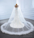 Haute Couture Satin Mermaid Wedding Dresses with Cape 67090-wedding dresses-Viniodress-Viniodress