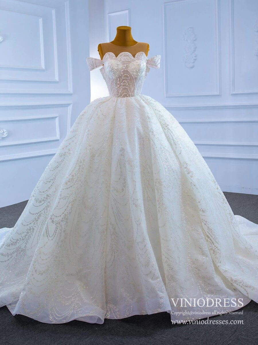 Haute Couture Sparkly Pearl Beaded Wedding Dresses 67239-wedding dresses 2025 -Viniodress-Ivory-Custom Size-