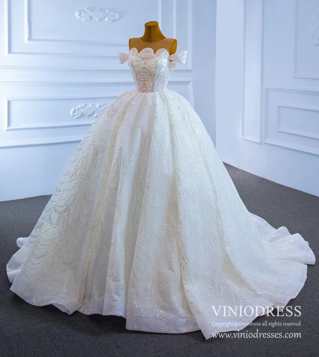 Haute Couture Sparkly Pearl Beaded Wedding Dresses 67239-wedding dresses 2025 -Viniodress-Ivory-Custom Size-