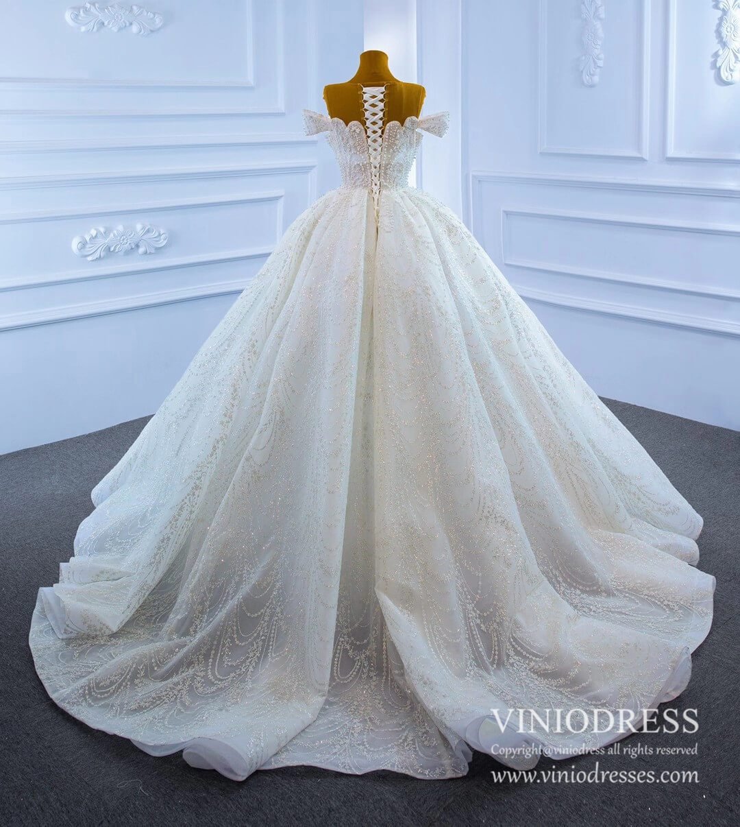 Haute Couture Sparkly Pearl Beaded Wedding Dresses 67239-wedding dresses 2025 -Viniodress-Ivory-Custom Size-