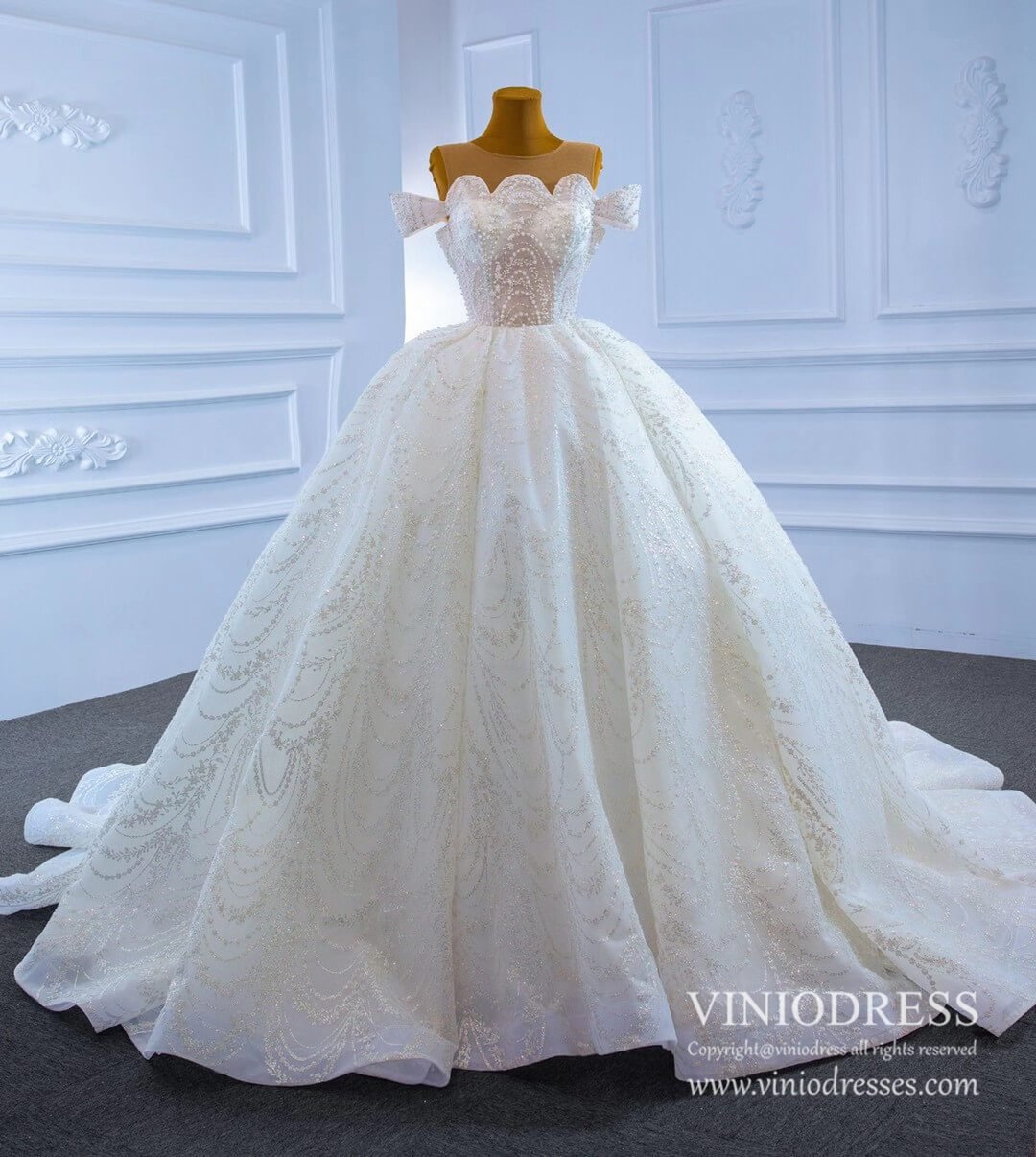 Haute Couture Sparkly Pearl Beaded Wedding Dresses 67239-wedding dresses 2025 -Viniodress-Ivory-Custom Size-