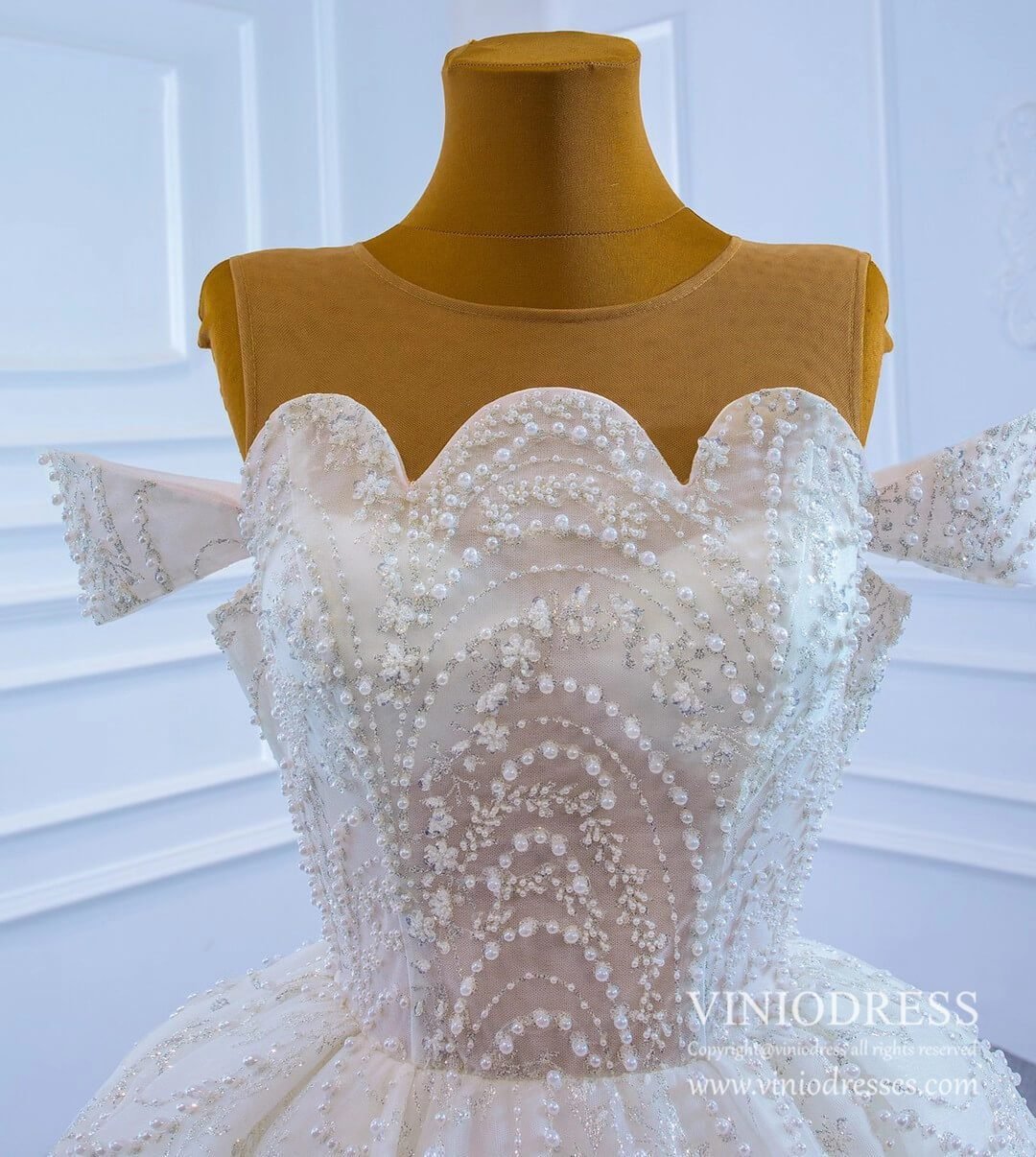 Haute Couture Sparkly Pearl Beaded Wedding Dresses 67239-wedding dresses 2025 -Viniodress-Ivory-Custom Size-