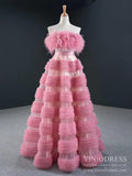 Haute Couture Tiered Wedding Dresses Rose Pink Feather Prom Dress FD2417 viniodress