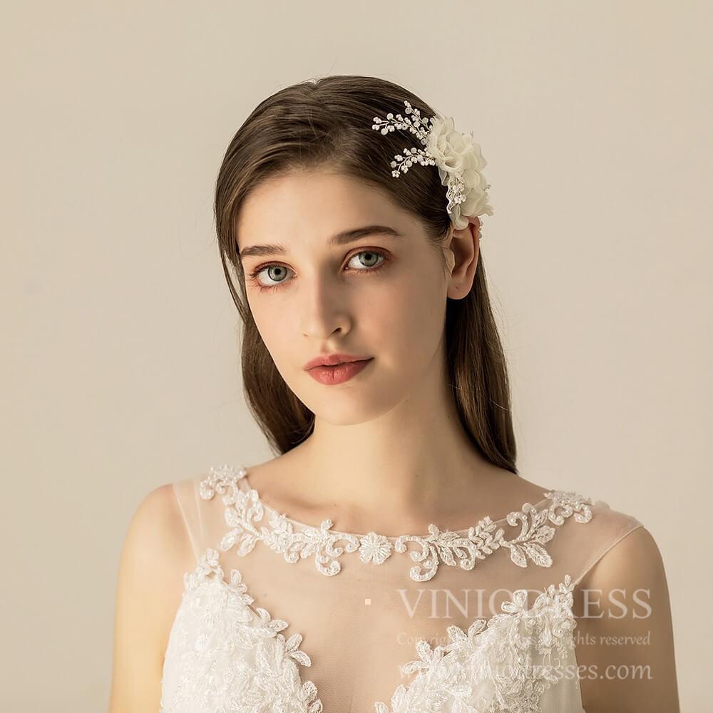 Chiffon Blossom Bridal Comb with Tiny Flower Sprays AC1205-Headpieces-Viniodress-As Picture-Viniodress