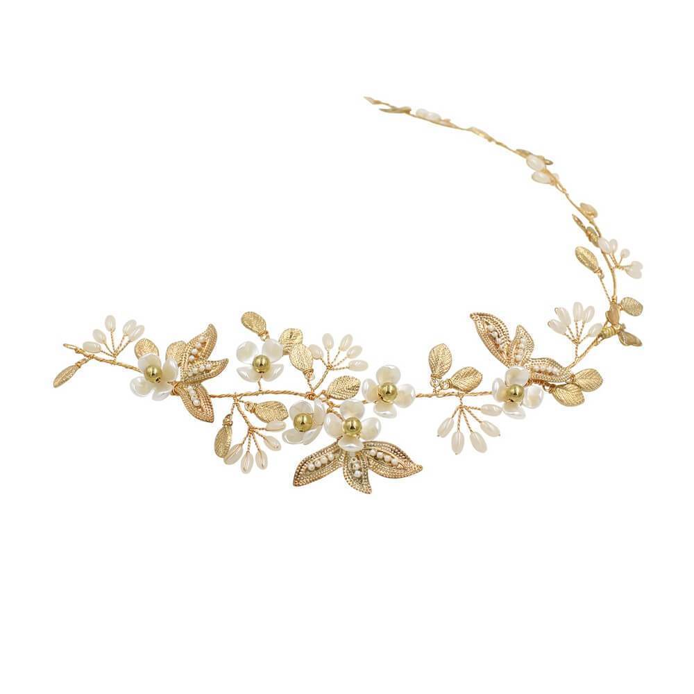 Pretty Gold Leaf and Blossom Headband AC1191-Headpieces-Viniodress-Headband-Viniodress