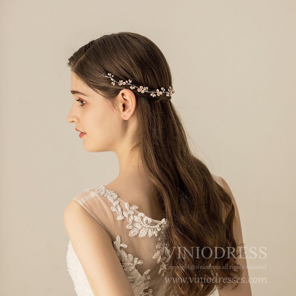 Rose Gold Blossom Hair Vine with Pearls AC1192-Headpieces-Viniodress-Headband-Viniodress