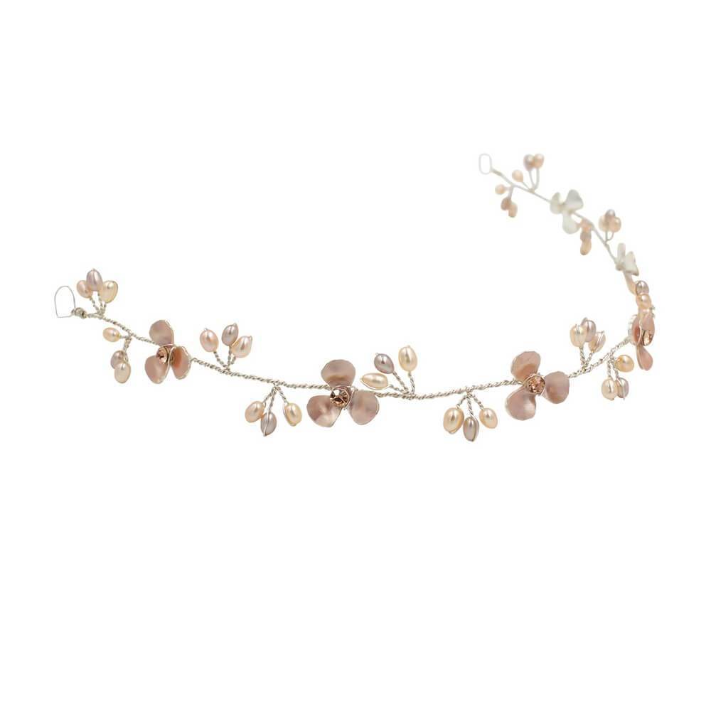 Rose Gold Blossom Hair Vine with Pearls AC1192-Headpieces-Viniodress-Headband-Viniodress