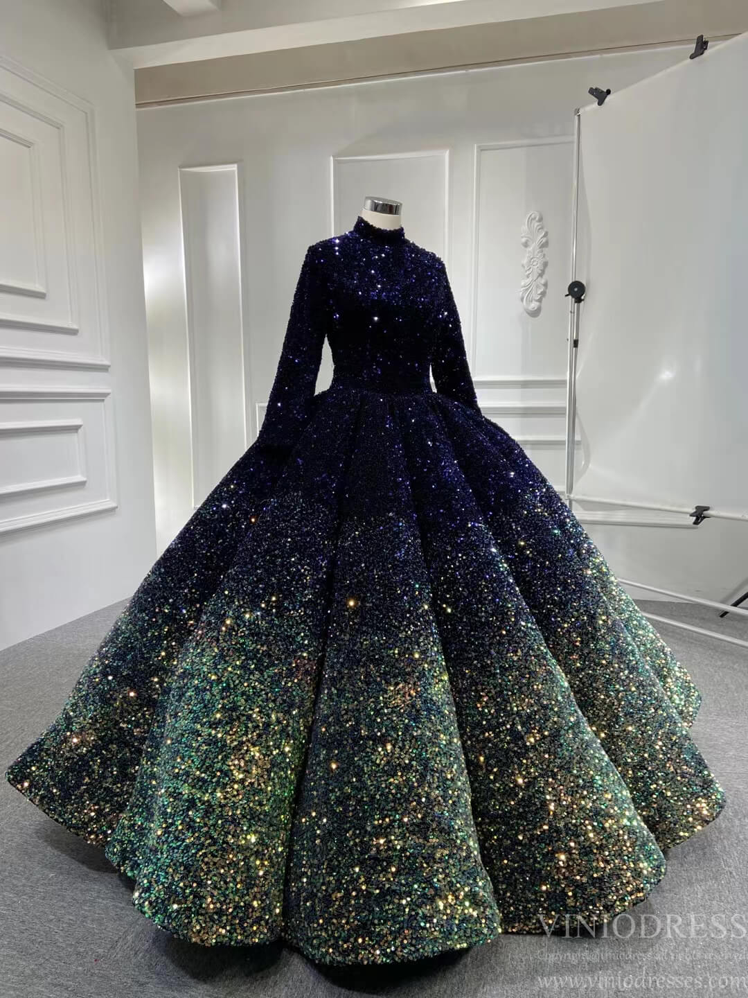 Navy Blue Puffy Sequin Evening Henna Ball Gown Kaftan Dress ⋆ Sultan Dress