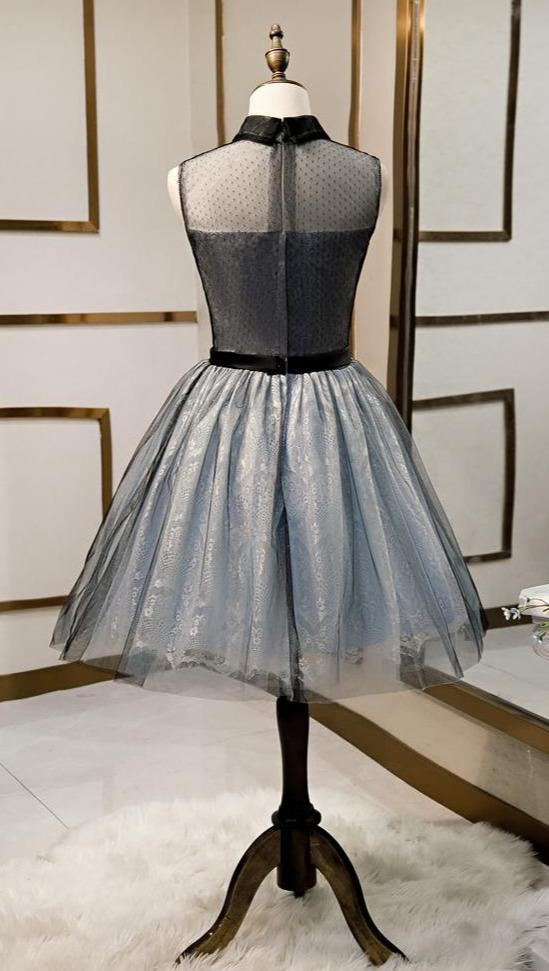 High Neck Black Light Blue Lace Homecoming Dresses Beaded SD1371-Homecoming Dresses-VINIODRESS-Viniodress