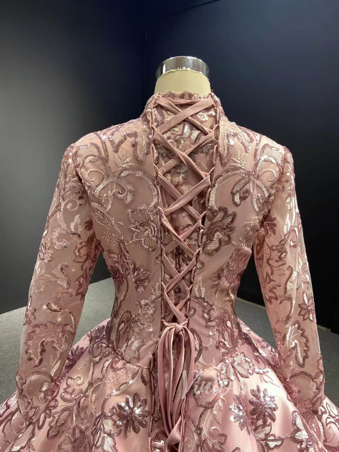 High Neck Long Sleeve Wedding Ball Gown 66590 Dusty Rose viniodress-Quinceanera Dresses 2025 -Viniodress-Dusty Rose-Custom Size-