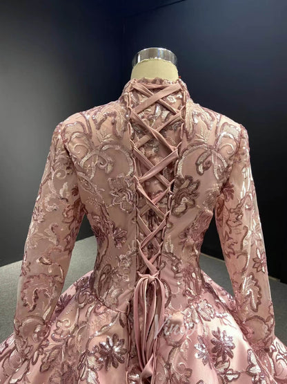 High Neck Long Sleeve Wedding Ball Gown 66590 Dusty Rose viniodress-Quinceanera Dresses 2025 -Viniodress-Dusty Rose-Custom Size-