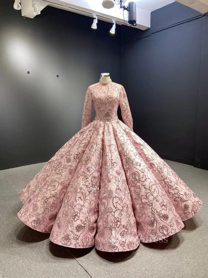 High Neck Long Sleeve Wedding Ball Gown 66590 Dusty Rose viniodress-Quinceanera Dresses 2025 -Viniodress-Dusty Rose-Custom Size-
